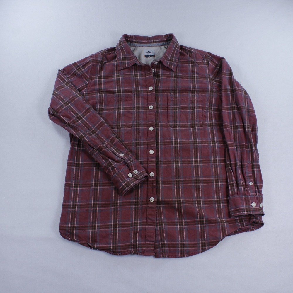 Ridgecut Toughwear Flex Flannel Shirt Women's Size L Burgundy Maroon Plaid